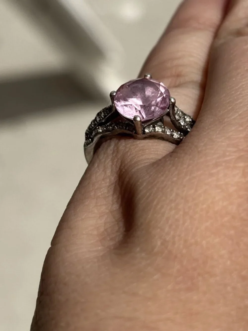 Sterling Silver 925 Pink Stone Ring Size 7 or 7.25